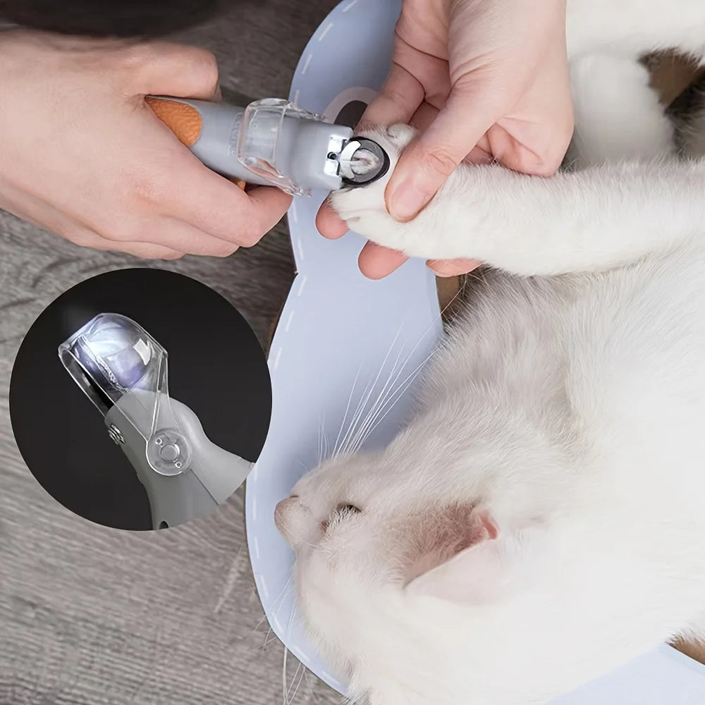 Pet Nail Clipper, Nail Trimmer for Dogs and Cats, Built-in LED Light, Steel Blades, Quick Trimming with Nail Collecto