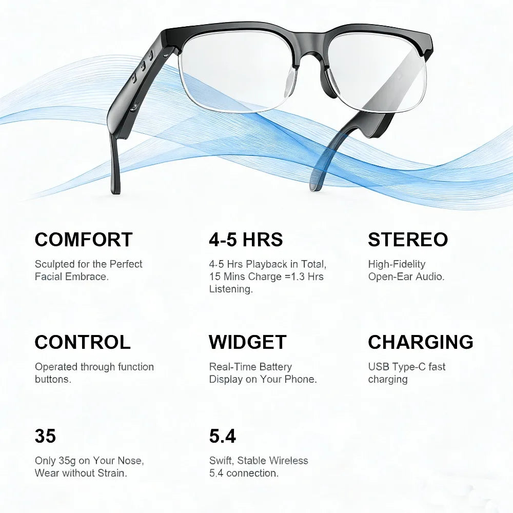 Smart Glasses, Smart Audio Glasses, Wireless Glasses, Earphones, Support