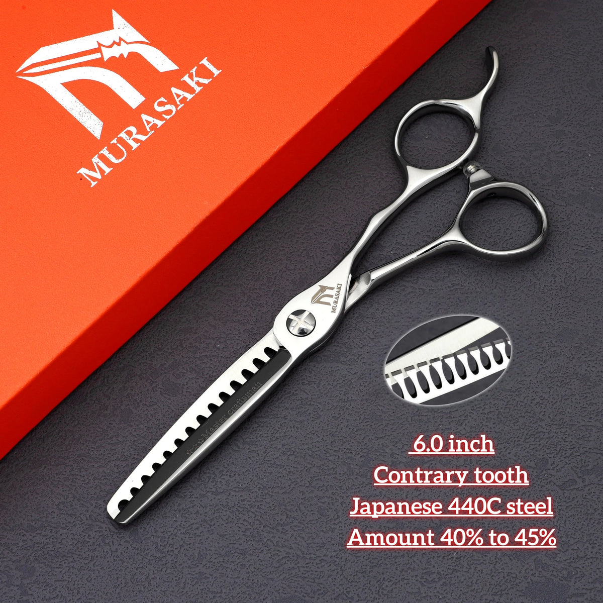 MURASAKI Professional Barber Scissors，6.0 Inch Japanese 440C Steel Hairdressing Scissors，Salon High-Quality Hair Cutting Tools