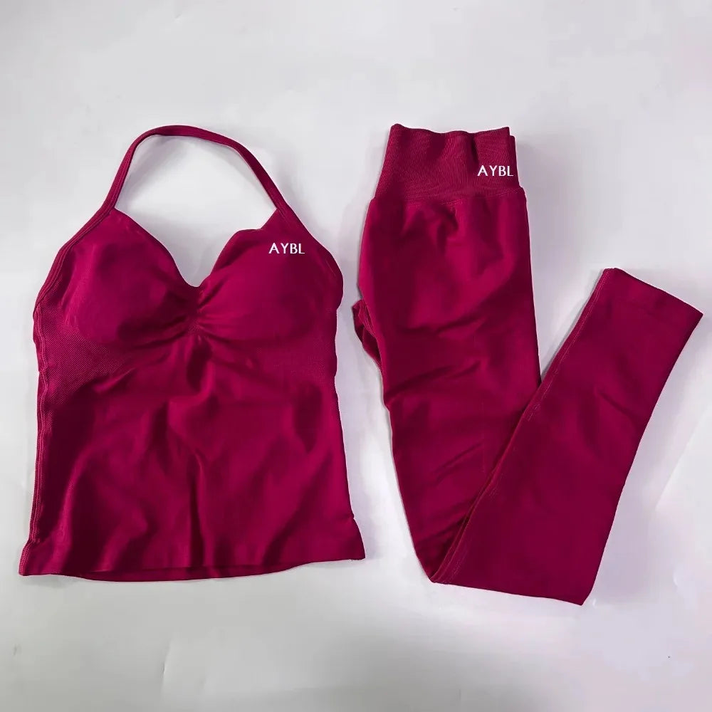 Yoga Set Seamless Gym Set Women Tank Tops High Waist Scrunch Yoga