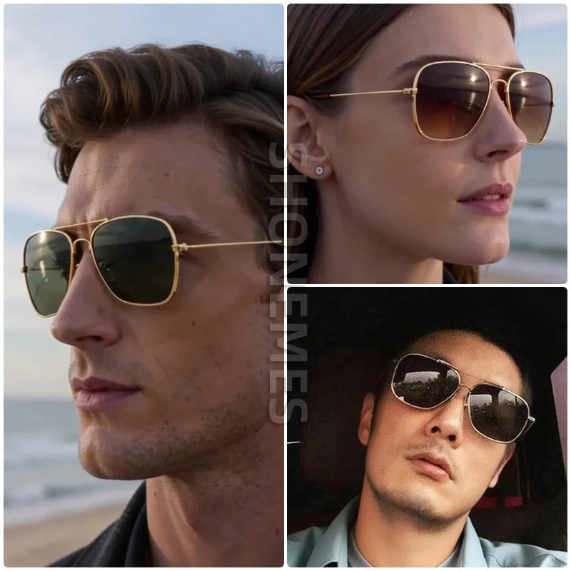 Vintage Double-Bridge Square Sunglasses