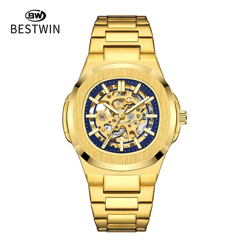 Men Watch Fully Automatic Mechanical Male Watches Double Sided Hollowed Out Luminous Waterproof Alloy Steel Wristwatch Boy Gifts