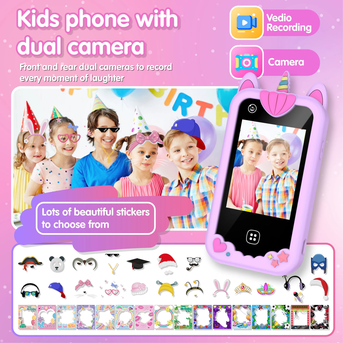 Kids Smart Phone For Girls Boys Kids Cell Phone Toys Dual Camera Music