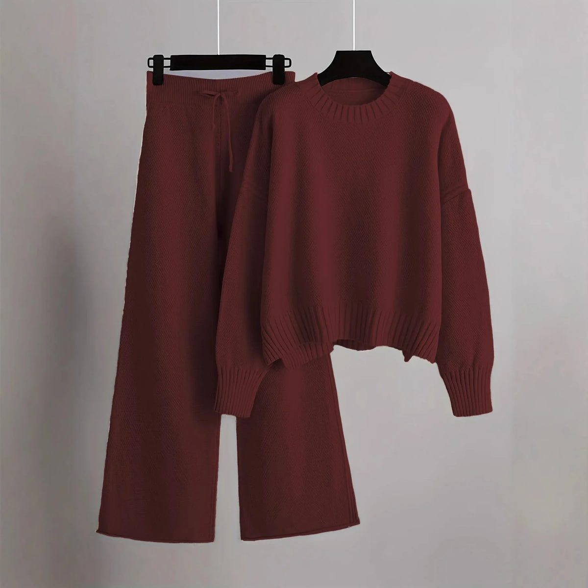 Knitted Drape Wide Leg Pant Suit Two Piece Sets knitwear Winter Thick Warm Sweater Tracksuits casual Women sweater