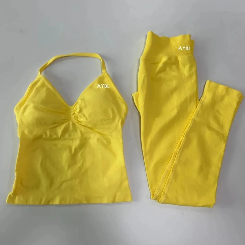 Yoga Set Seamless Gym Set Women Tank Tops High Waist Scrunch Yoga