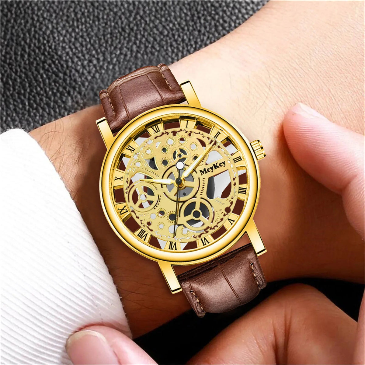 Men's Wristwatch Luxury Gents Quartz Watch Men Bottom Hollow Imitation Mechanical Watch Men Belt Watch Free Shiping reloj hombre