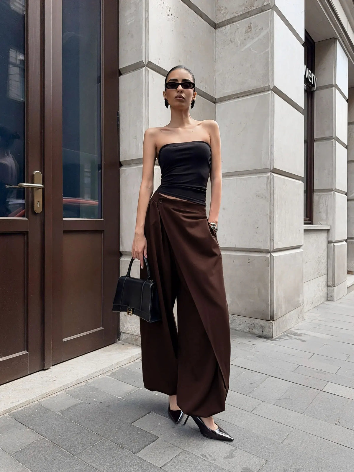 High Waist Trousers Women Trend Black Street Irregular Loose Fit Button