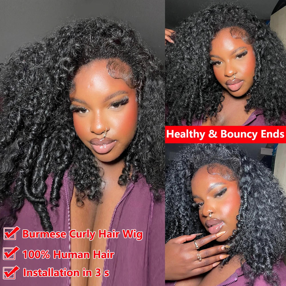 Glueless Human Hair Wigs Burmese Curly Headband Wig Upgrade 3 IN 1 Half
