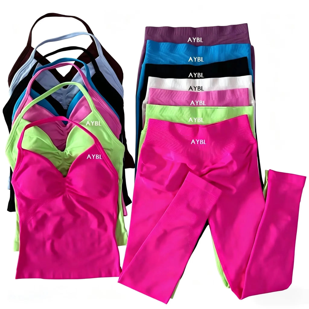 Yoga Set Seamless Gym Set Women Tank Tops High Waist Scrunch Yoga