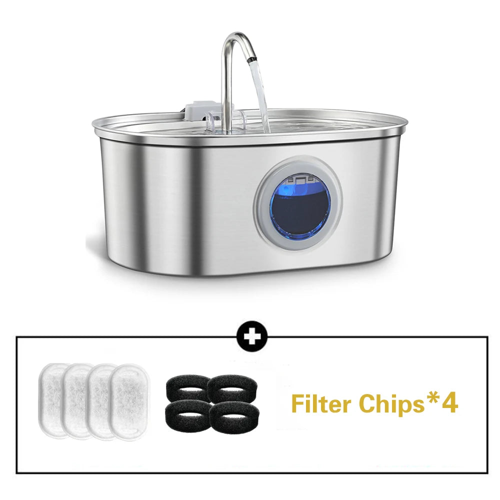 3.2L/108oz Large Capacity Pet Water Fountain 304 Stainless Steel Cat Water Fountain Ultra Quiet Pet Water Dispenser for Cats Dogs Automatic Drinking Bowl with Filter 24/7 Fresh Filtered Water Bowl for Indoor Cats & Dogs with