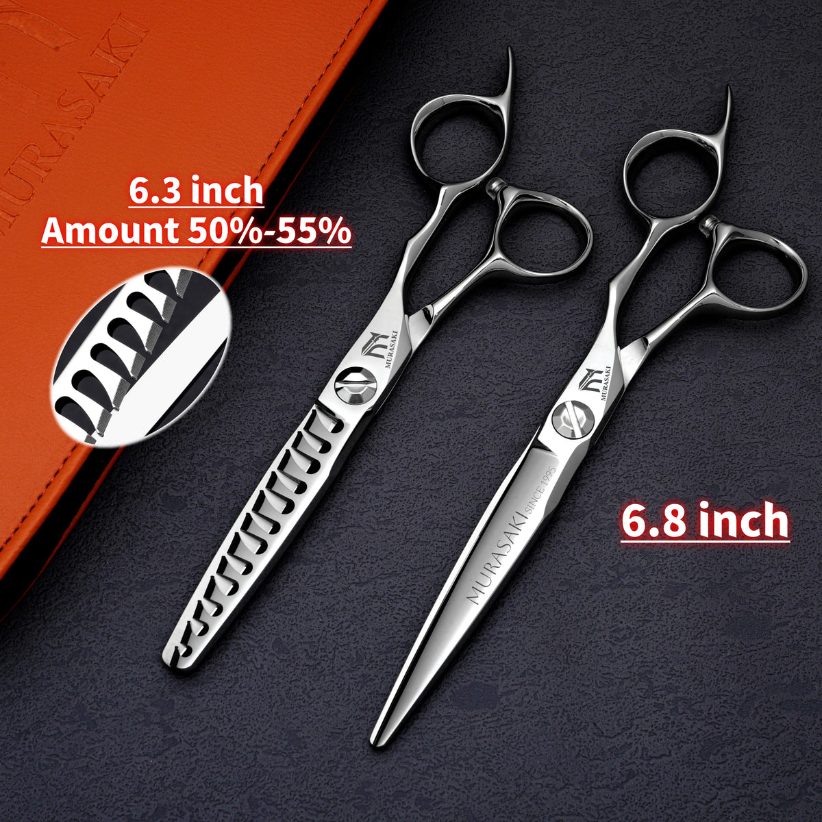 MURASAKI Top-level CNC Barber Scissors Set, Japanese VG10 Steel Barbershop Accessories, 5.7-6.3-6.8 Inches Hair Cutting Shears