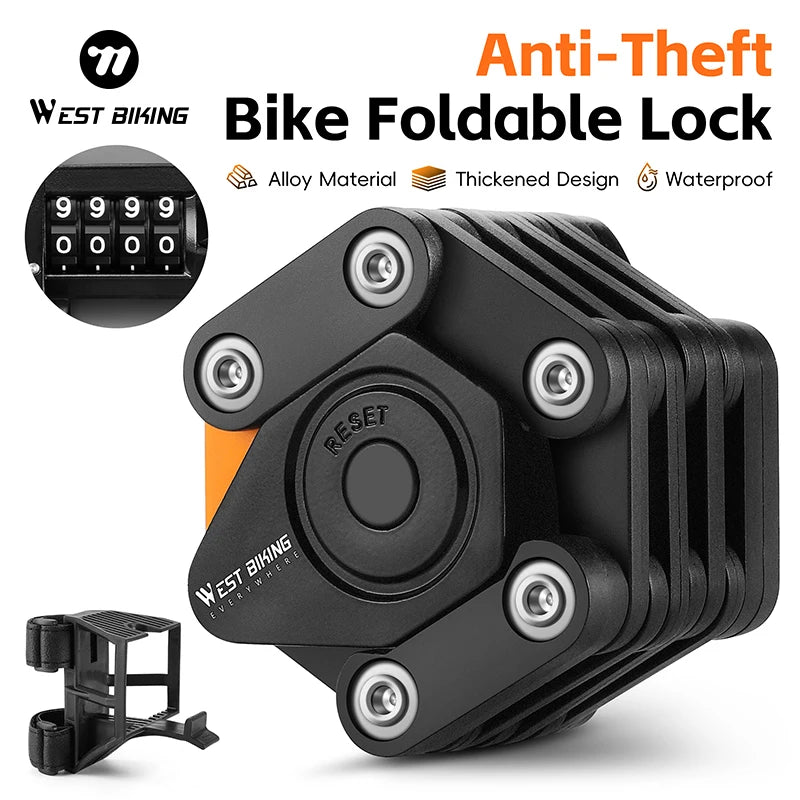 WEST BIKING Folding Password Lock Anti-Theft Bicycle Alloy Chain Lock
