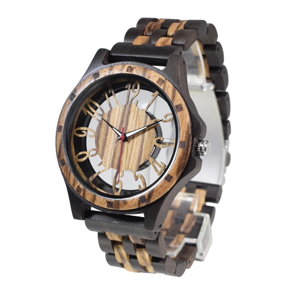 Men's Engraved Wooden Quartz Watch