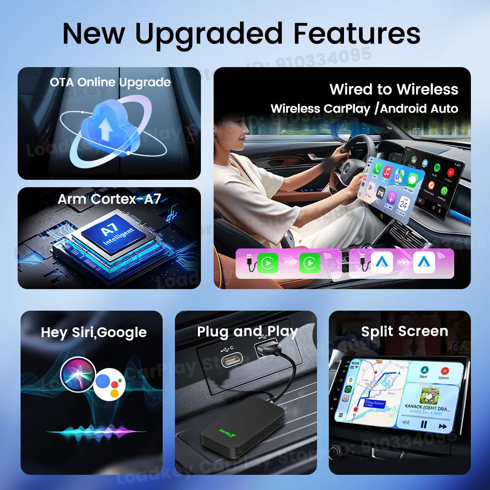 CarlinKit 5.0 2Air Wireless CarPlay Android Auto Wireless Dongle For Car Radio With Wired CarPlay/Android Auto WIFI USB Port