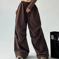 Women'S Brown Parachute Pants Summer Loose Straight Wide Leg Trousers