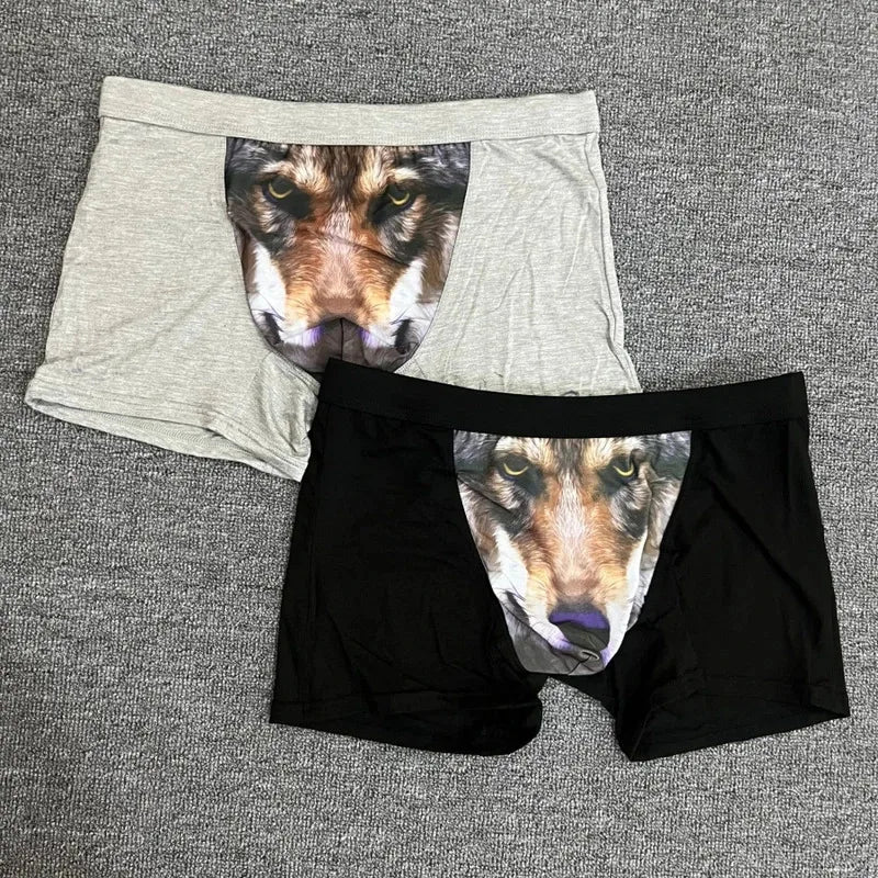 Men's Wolf Print Modal Boxer Shorts