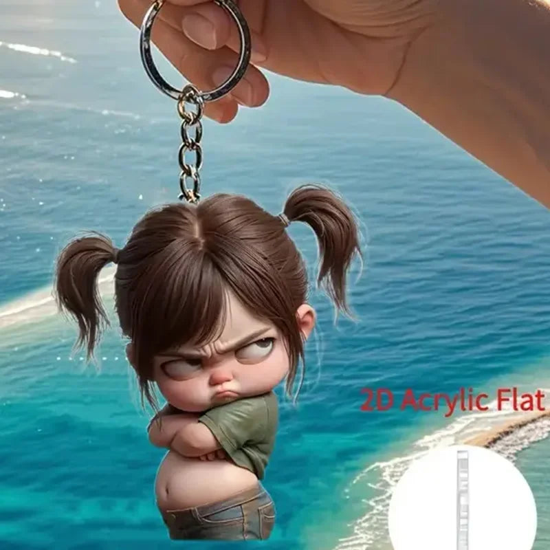 1 Cute Acrylic Girl Keychain, 2D Flat, Holiday Gift, Backpack