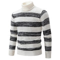 New 2026 Men's Knitwear Tops Autumn Winter Warm Turtleneck Pullovers Fashion Striped Splice Casual Knitted Sweaters Man Clothes