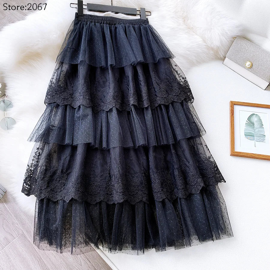 Women Skirts Cake-Style Skirt Spring Summer Lace Skirts Ladies