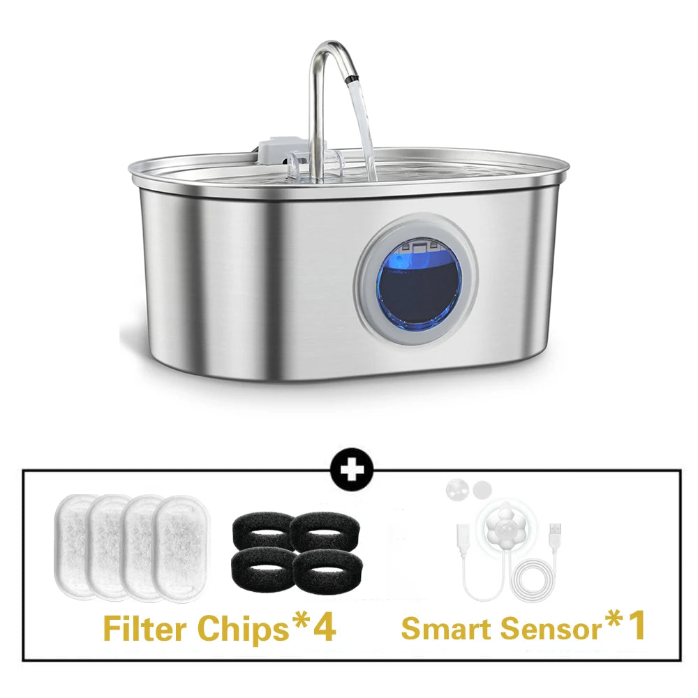 3.2L/108oz Large Capacity Pet Water Fountain 304 Stainless Steel Cat Water Fountain Ultra Quiet Pet Water Dispenser for Cats Dogs Automatic Drinking Bowl with Filter 24/7 Fresh Filtered Water Bowl for Indoor Cats & Dogs with