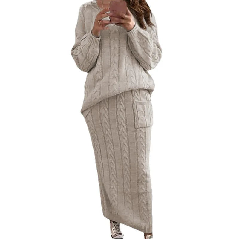 Knit Sweater and Skirt Sets Women Streetwear Autumn/Winter 2023 New Fashion Long Sleeve Pullover Fried Dough Suit for Female
