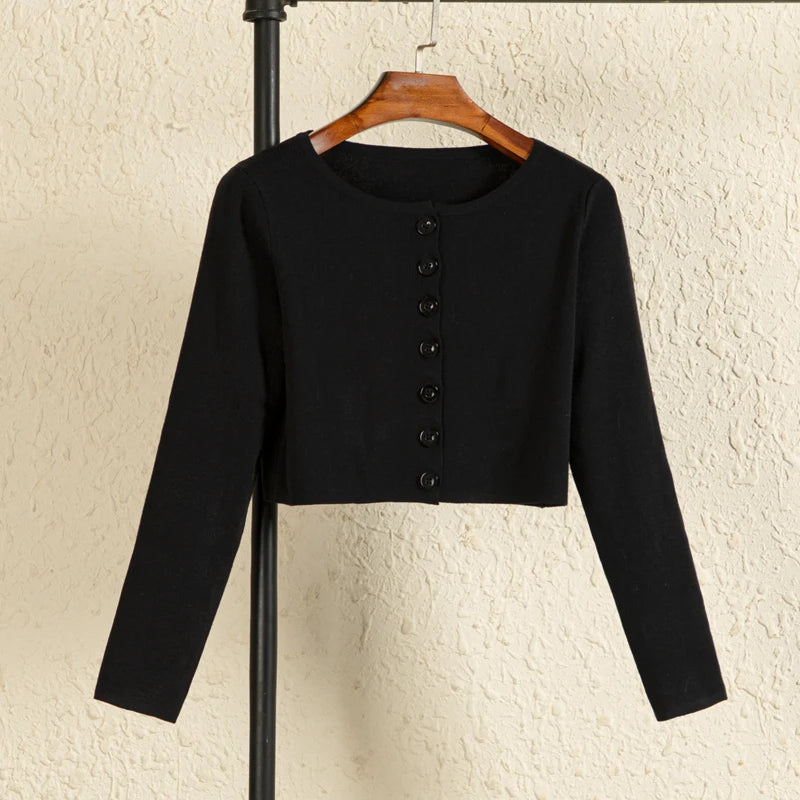 Knitted Ladies Sweaters Outerwear Black Blouses Clothing Crochet Top Jersey Cropped Tricot Korean Fashion Style Cardigan Female