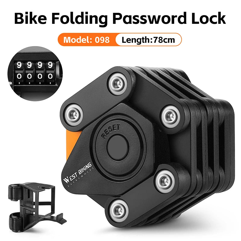 WEST BIKING Folding Password Lock Anti-Theft Bicycle Alloy Chain Lock