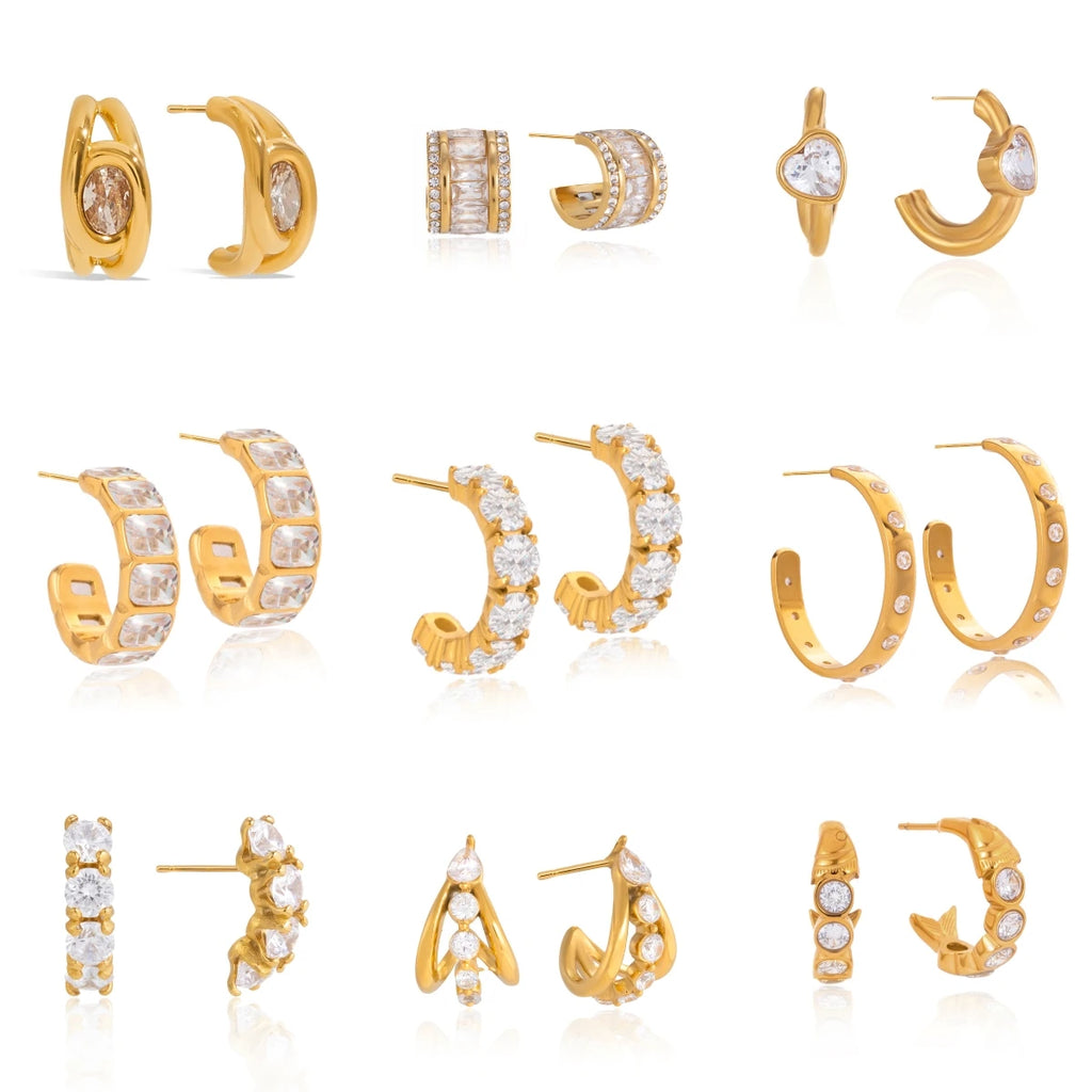 Youthway Delicate Zircon C Shape Stud Earrings For Women Minimalist 18K