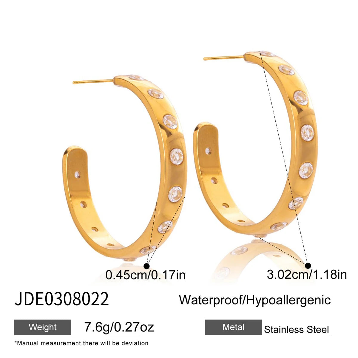 Youthway Delicate Zircon C Shape Stud Earrings For Women Minimalist 18K