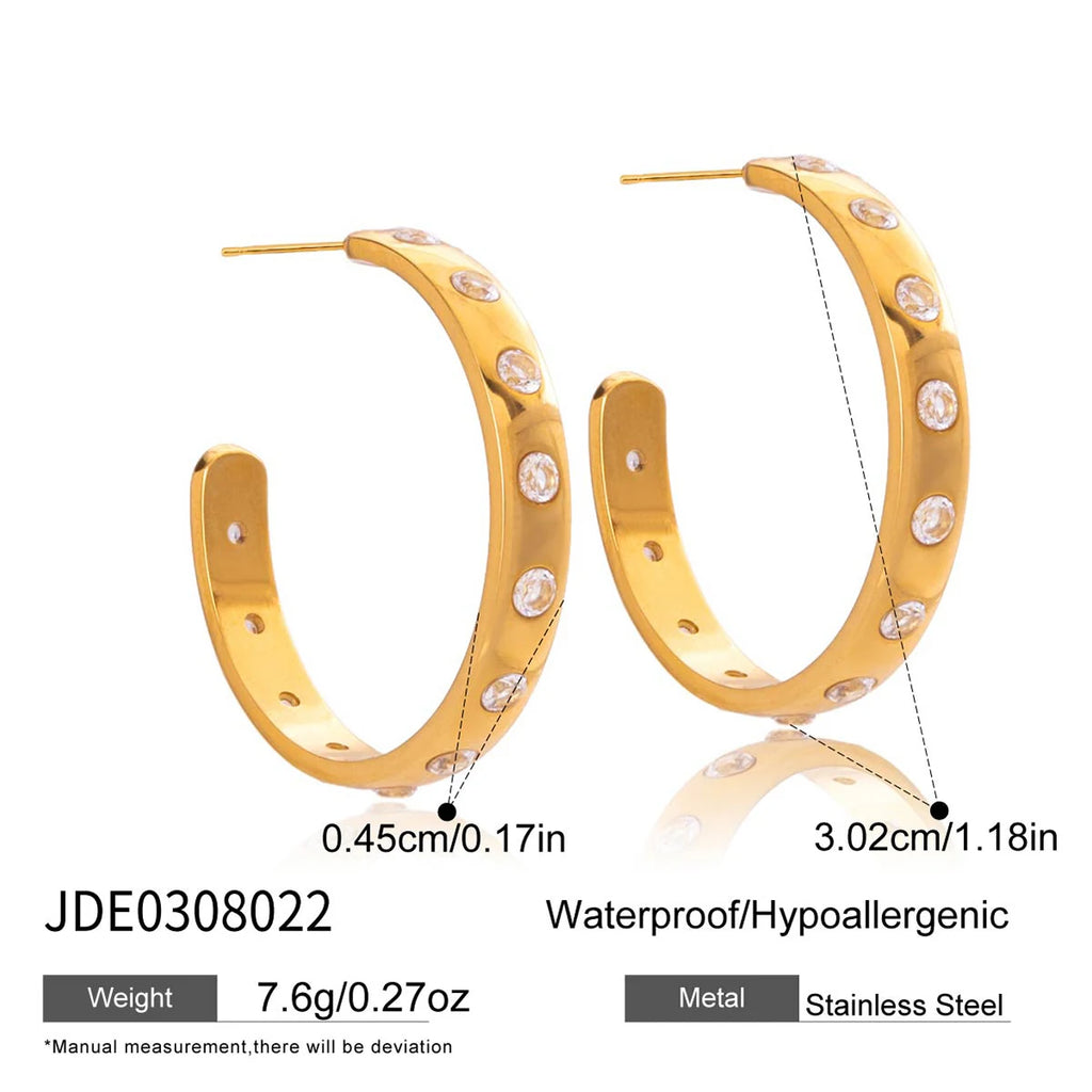Youthway Delicate Zircon C Shape Stud Earrings For Women Minimalist 18K