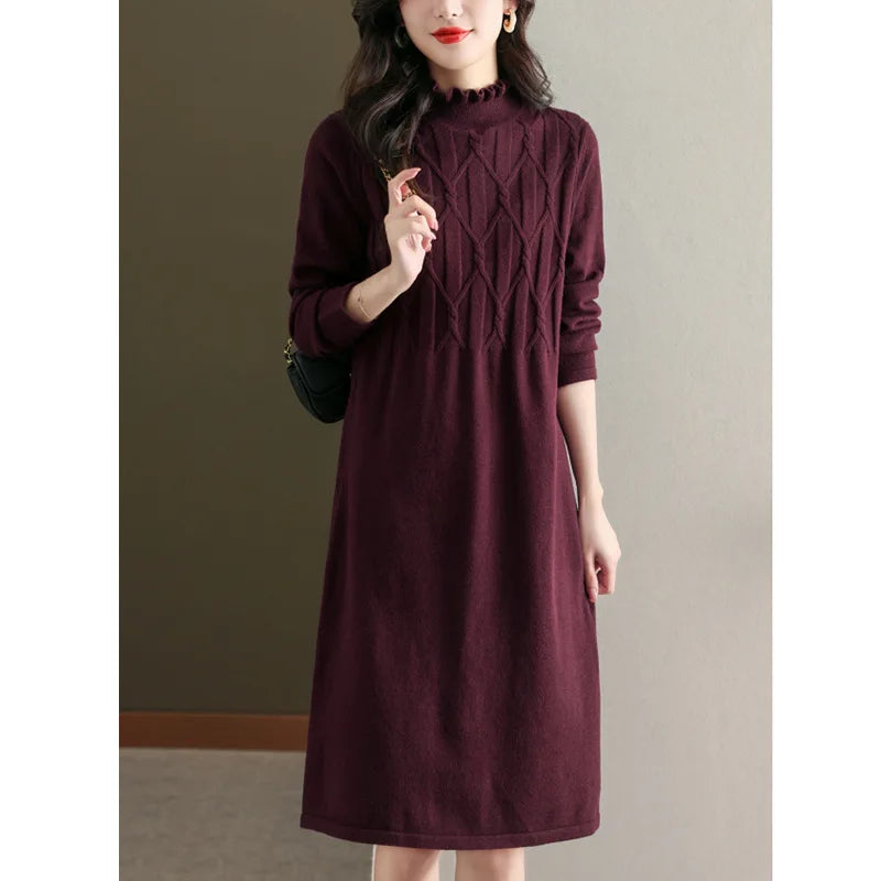 Knitwear Female Clothing Versatile Pullovers Tops Ruffled Edge Elegant Women's Sweater Dress Fall Winter Knit Wool Woman Clothes