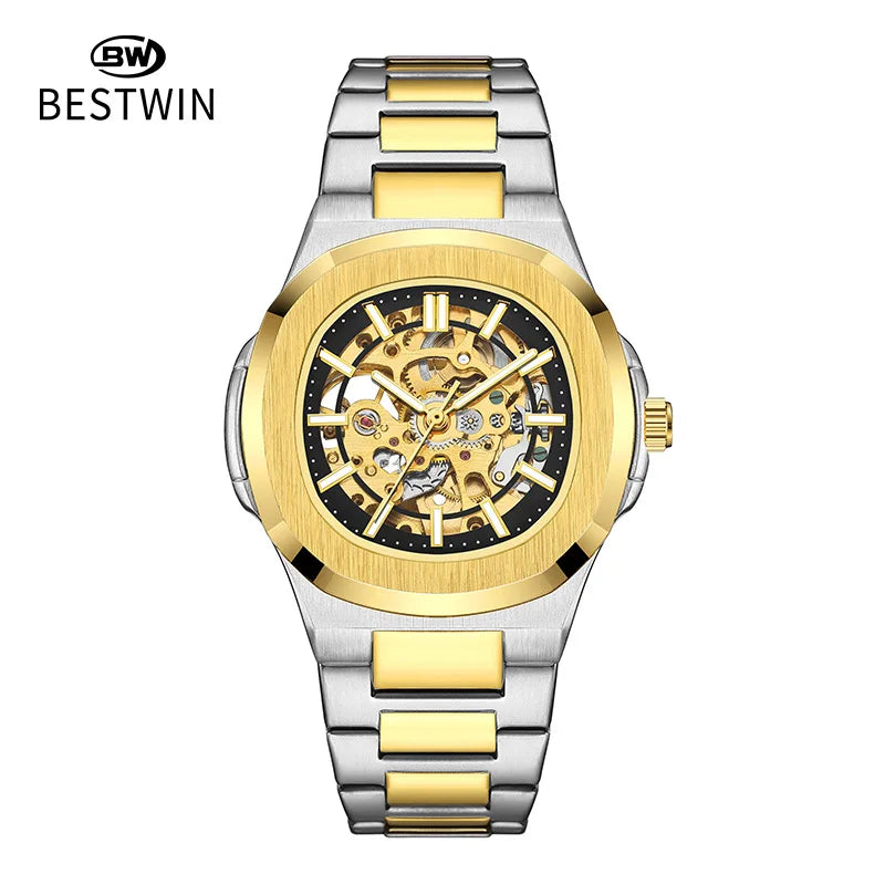 Men Watch Fully Automatic Mechanical Male Watches Double Sided Hollowed Out Luminous Waterproof Alloy Steel Wristwatch Boy Gifts