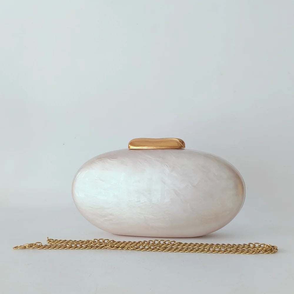 Lady Pearl Marble Brown Shell Egg Acrylic Box Clutch Purse Women Evening Purses Wedding Handbags Female Shoulder Bags Day Clutch