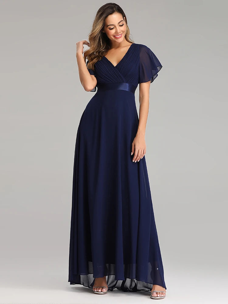 Evening Dresses XUCTHHC V-Neck Ruffles Chiffon Formal Evening Gown Robe