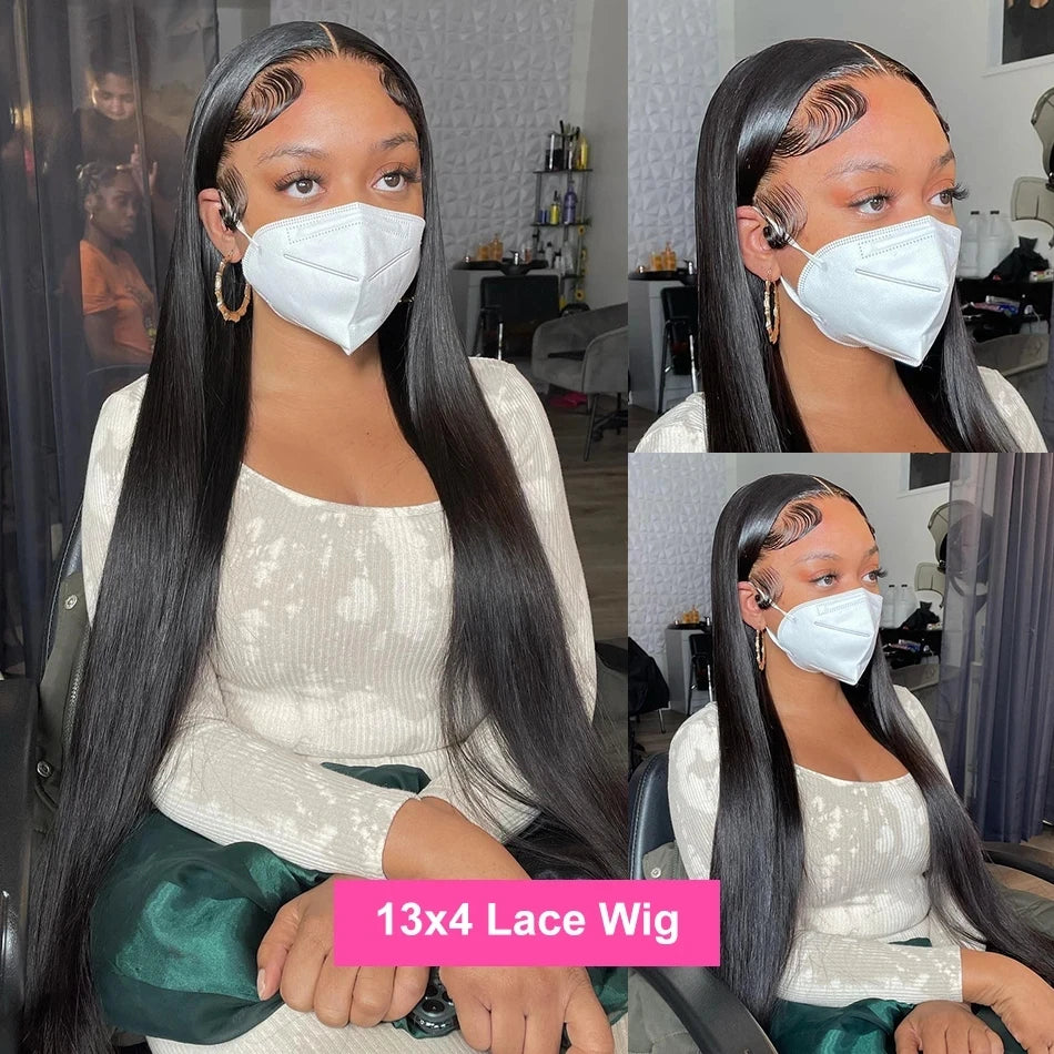 Brazilian Bone Straight 13x4 Transparent Lace Front Human Hair Wigs For