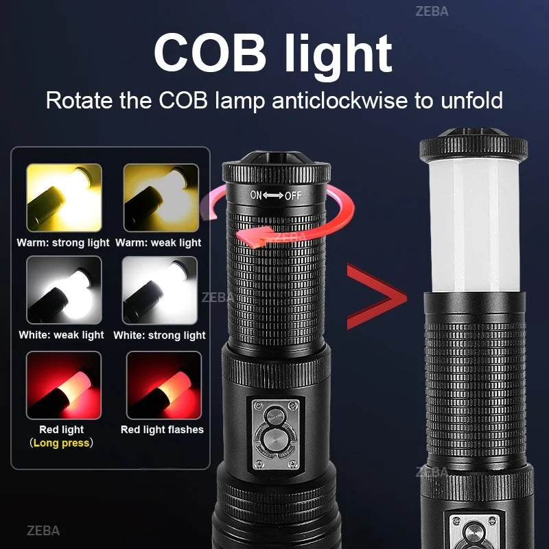2026 Powerful LED Flashlight Rechargeable Flashlights Built-in 2*18650 Tactical Torch Long Range 4500M Camping Fishing Lantern