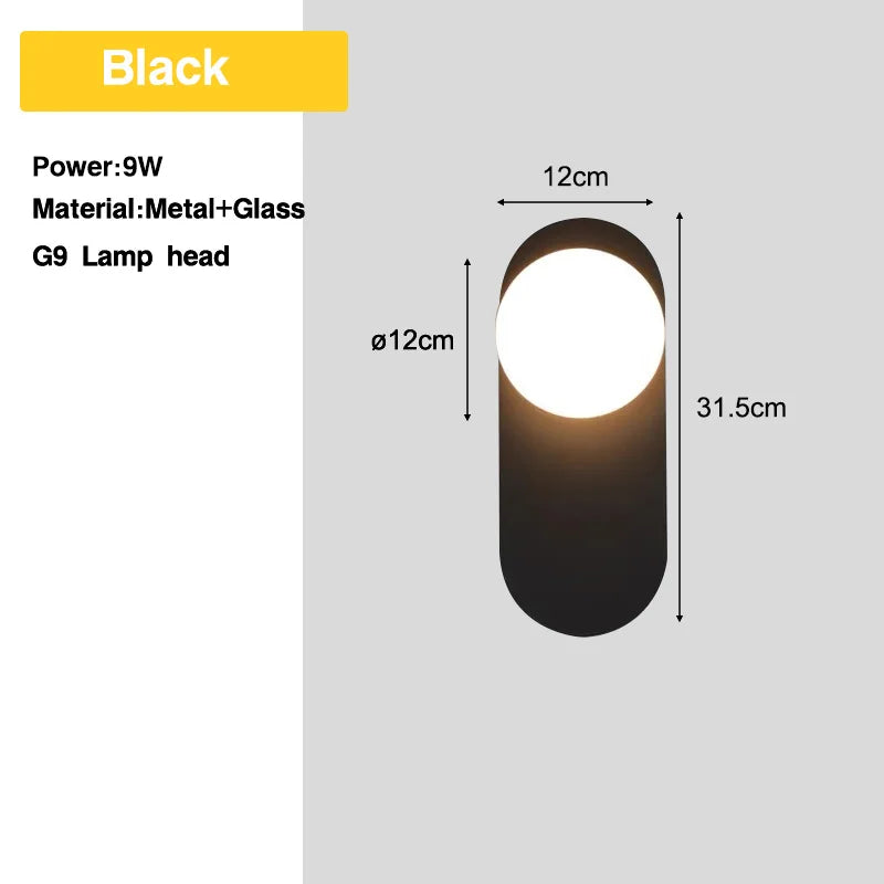 Bedroom LED Wall Lamps with 9W G9 Bulb Hardwired Indoor Frosted Glass Ball Wall Lights Wall Sconce for Bar Kitchen AC110-220V