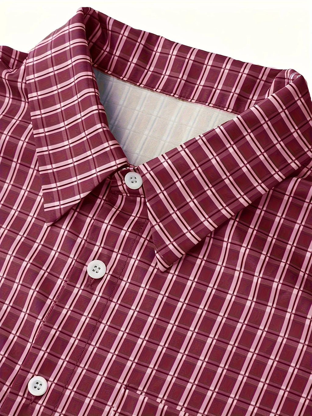 Men's Short-Sleeved Button-Up Shirt, Retro Red Checkered Striped Casual Shirt, Suitable for Summer Streetwear Tops