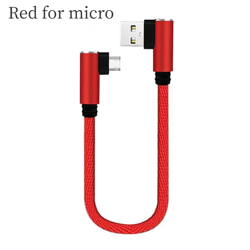 25cm Short Fast Charging Cable Double Elbow 90 Degree USB C Micro USB