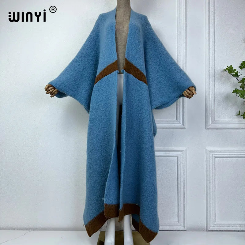 WINYI winter outfits for women Luxury Fur Neutral coat Thick comfortable Warm Solid color fashion coat poncho long down dress