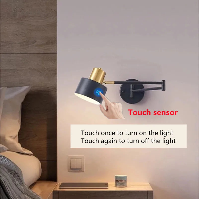 Modern Indoor Touch Sensor Wall Lights Adjustable Swing Long Arm LED Wall Lamps Internal Bedside Lighting Decor Sconce Lights
