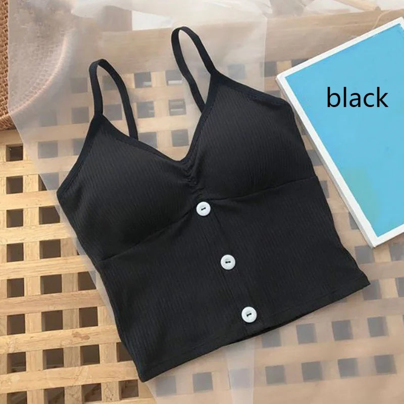 Women Knitted Tank Top Strap Vest Female Knitting Crop Top Chest Wrap Pure Cotton Underwear  Camisoles