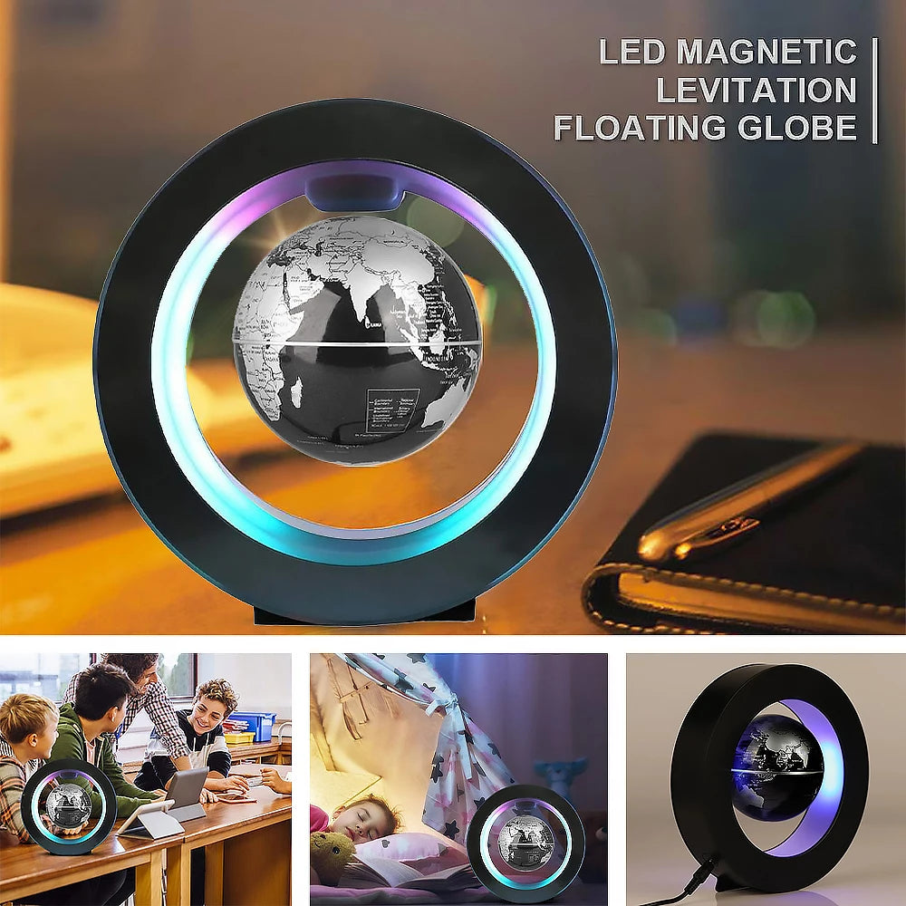 Floating Globe Levitating World Map Rotating Ornament LED Lamp For