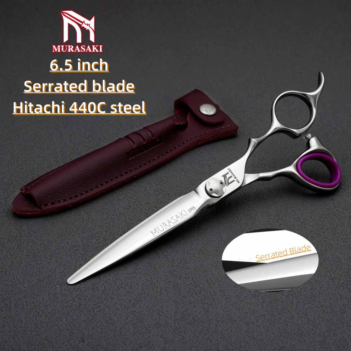 MURASAKI Professional Barber Scissors，6.0 Inch Japanese 440C Steel Hairdressing Scissors，Salon High-Quality Hair Cutting Tools
