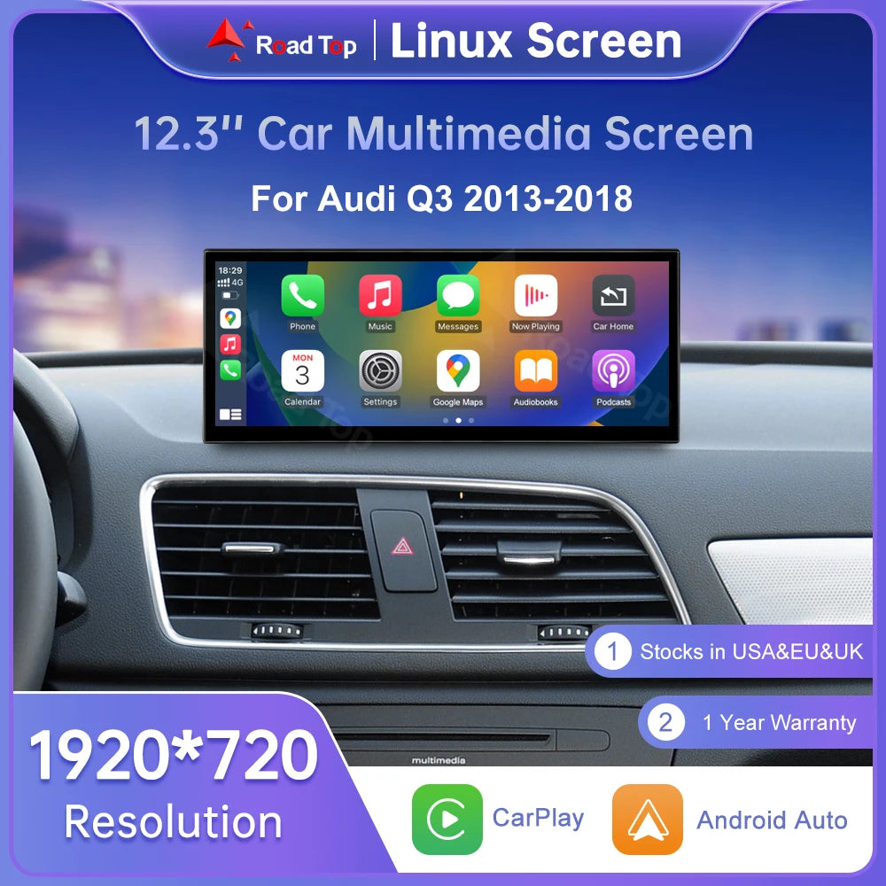 Road Top 12.3" Linux Screen Multimedia For Audi Q3 2013-2018 Wireless