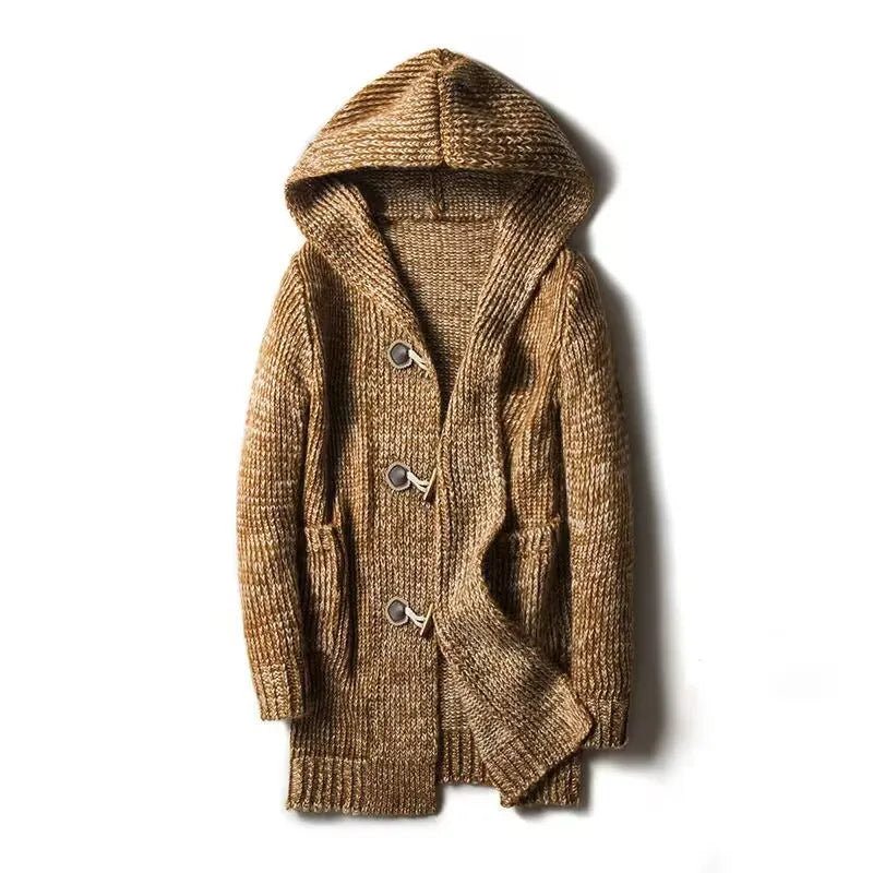 Winter New Fashion 2025 Men's Casual Trendy Long Sleeve Thicken Hooded Knitted Long Coats Male Sweater Cardigan Clothes Tops