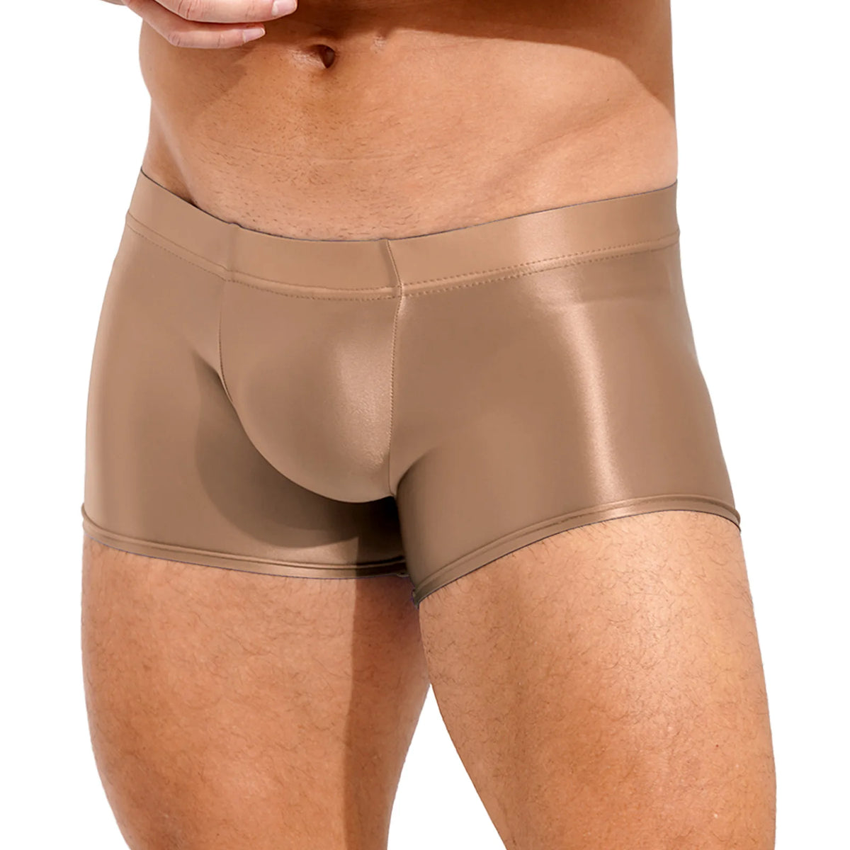 Boxer Briefs for Mens Male Swimming Shorts Trunk Swimwear Swimsuit Glossy Underwear Solid Color Boxer Bottom Low Rise Underpants