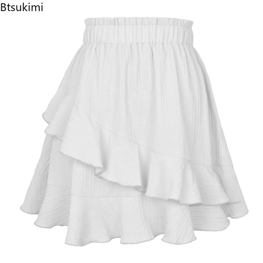 Women Skirts Women Ruffle Skirt High Waist Irregular Solid Color Short