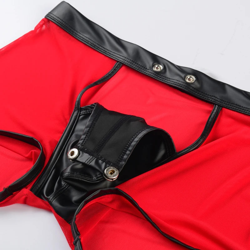 Mesh & Faux-Leather Boxer Briefs