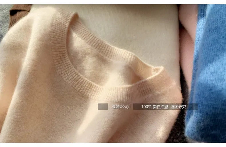 100% pure wool undershirt women's autumn and winter round-neck sweater loose high-end knitted pullover top women